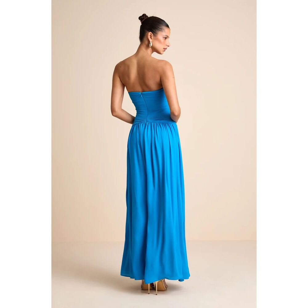 Lulus Rozala Bright Blue Pleated Strapless Maxi Dress Size XS - Picture 7 of 12